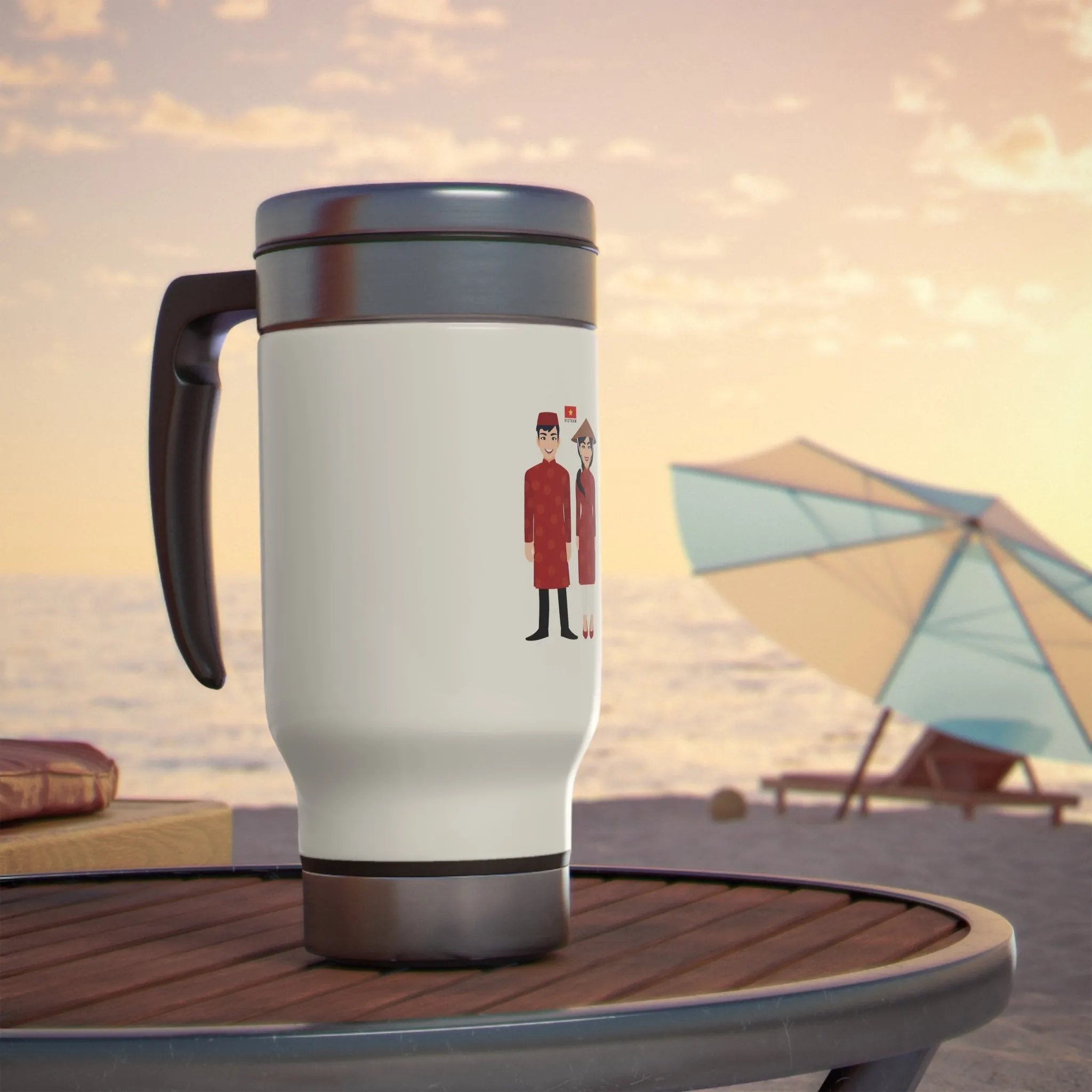 Vietnam Stainless Steel Travel Mug with Handle, 14oz