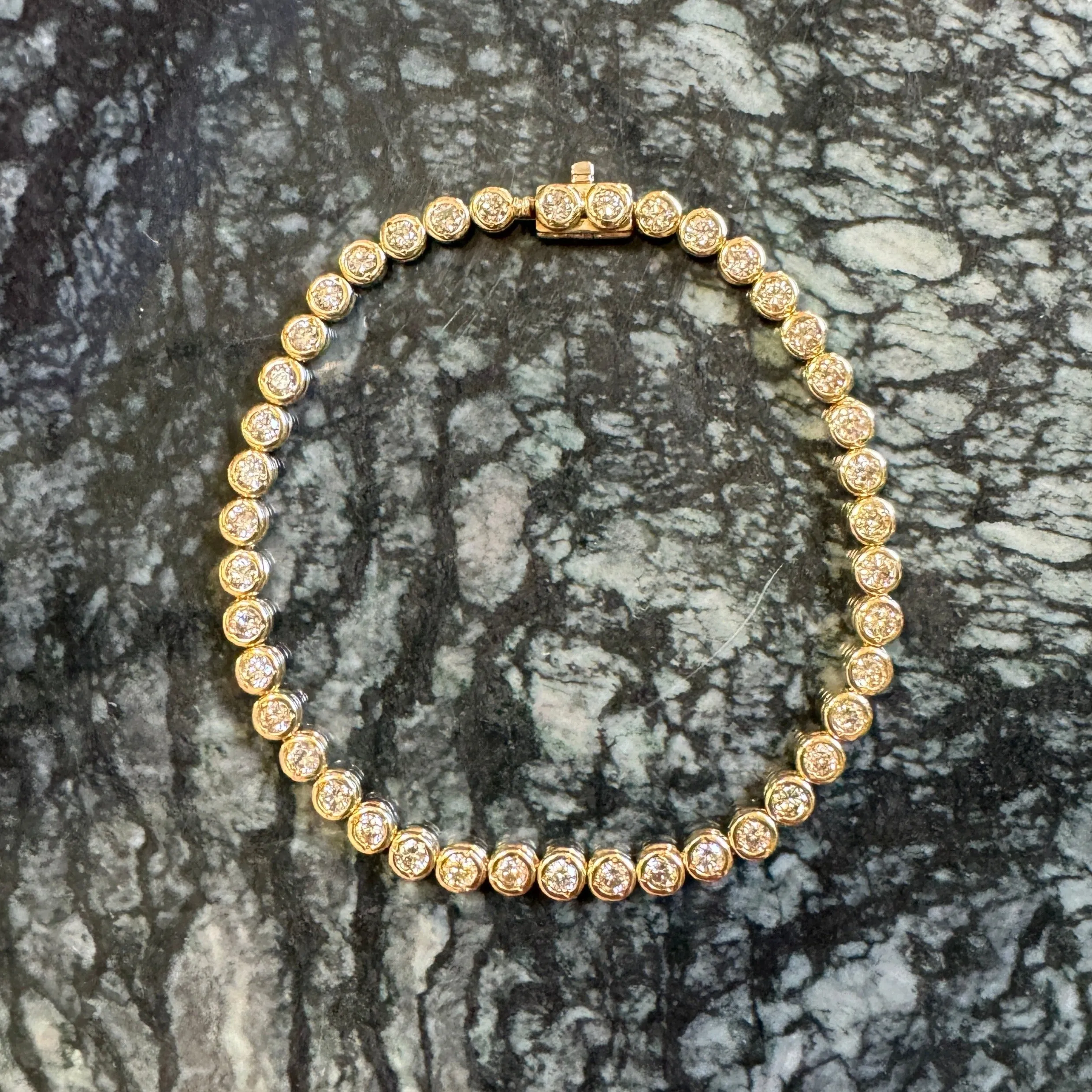 Vintage 14K Bezel Diamond Tennis Bracelet