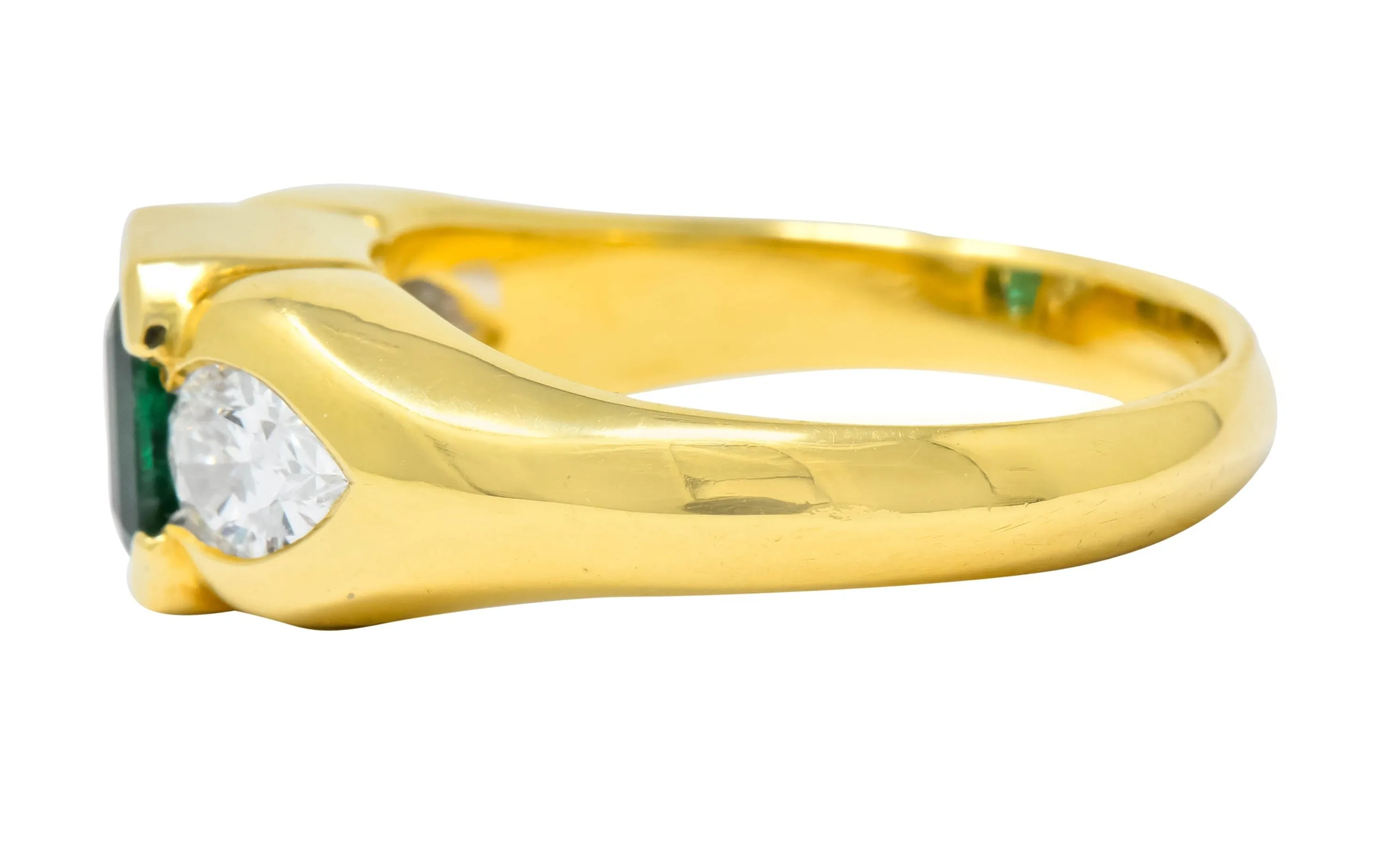 Vintage 1.90 CTW Emerald Diamond 18 Karat Gold Three Stone Ring
