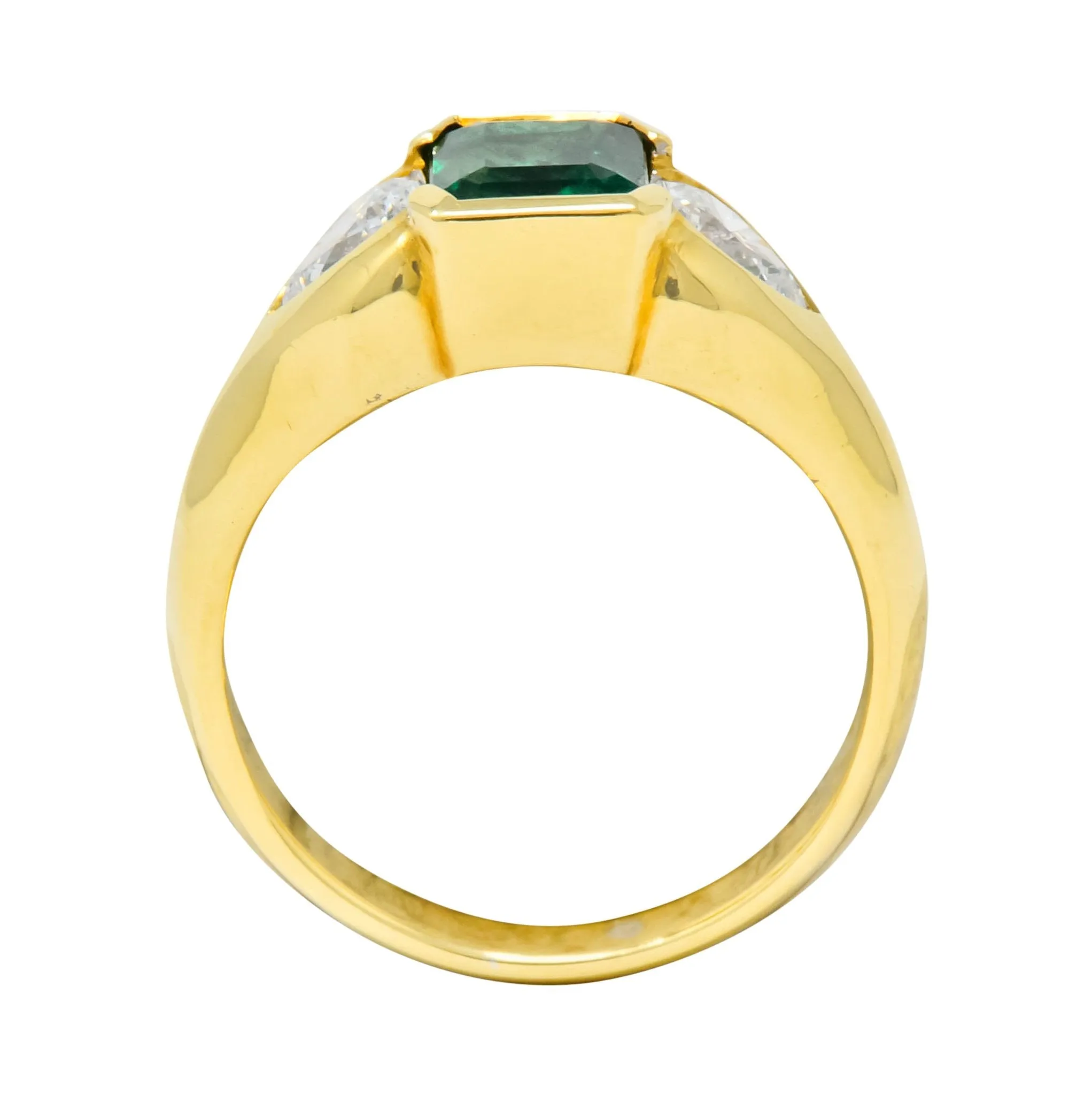 Vintage 1.90 CTW Emerald Diamond 18 Karat Gold Three Stone Ring