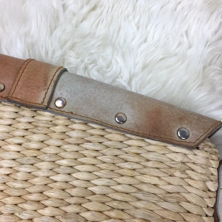 Vintage 70s MAGID woven sisal straw and leather cross body bag purse