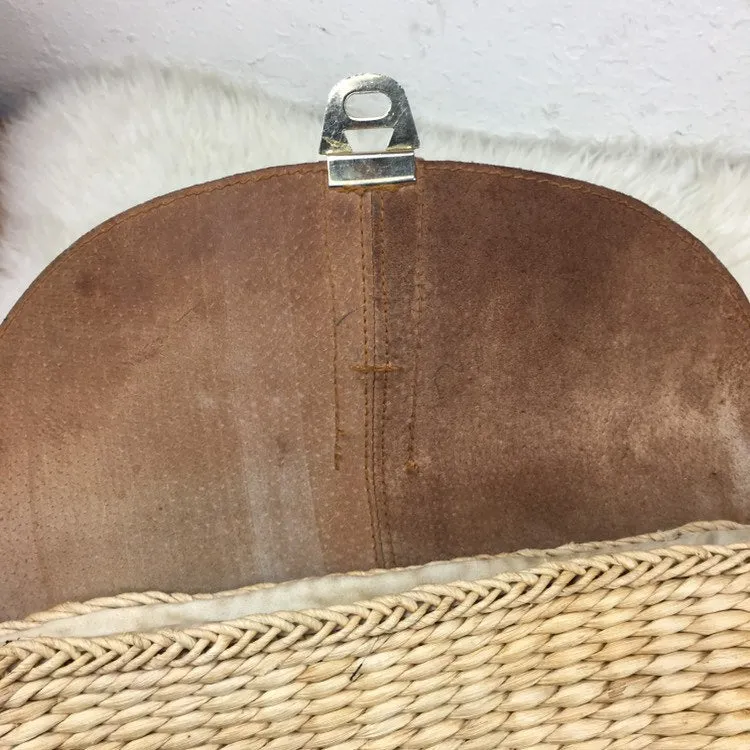 Vintage 70s MAGID woven sisal straw and leather cross body bag purse