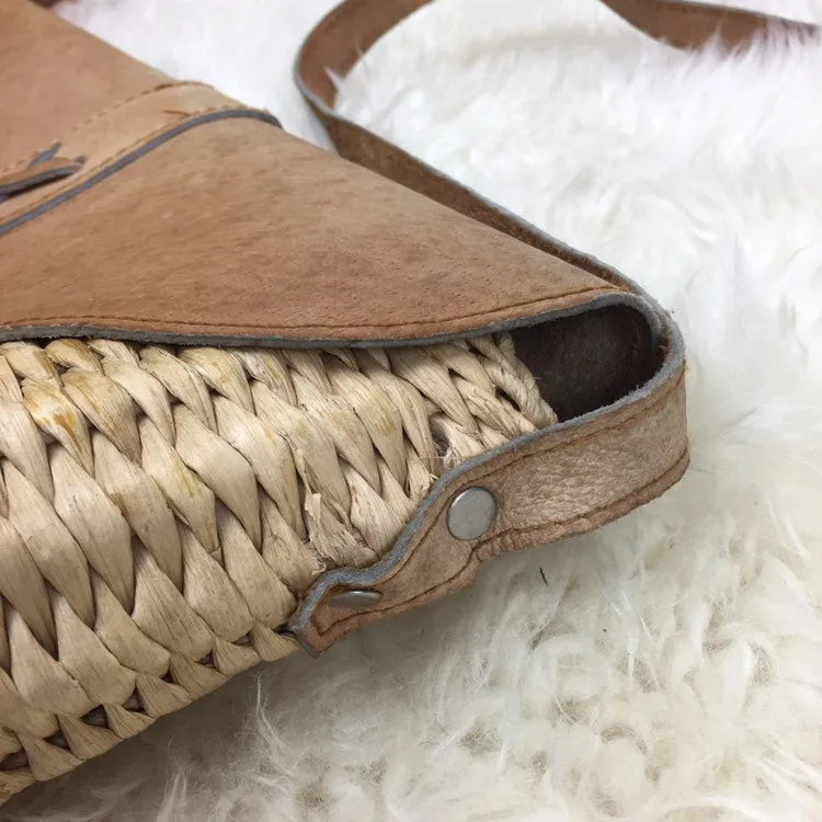 Vintage 70s MAGID woven sisal straw and leather cross body bag purse