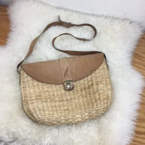 Vintage 70s MAGID woven sisal straw and leather cross body bag purse