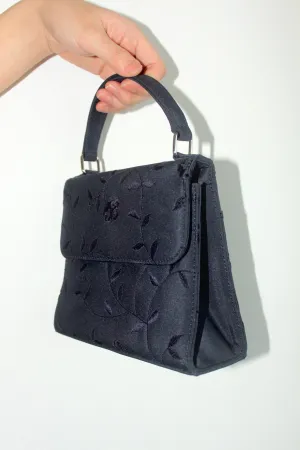 Vintage 90s Embroidered Navy Purse