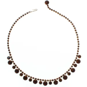 Vintage Amber Topaz Brown Rhinestone Necklace, Gold Tone, Fish Hook Clasp