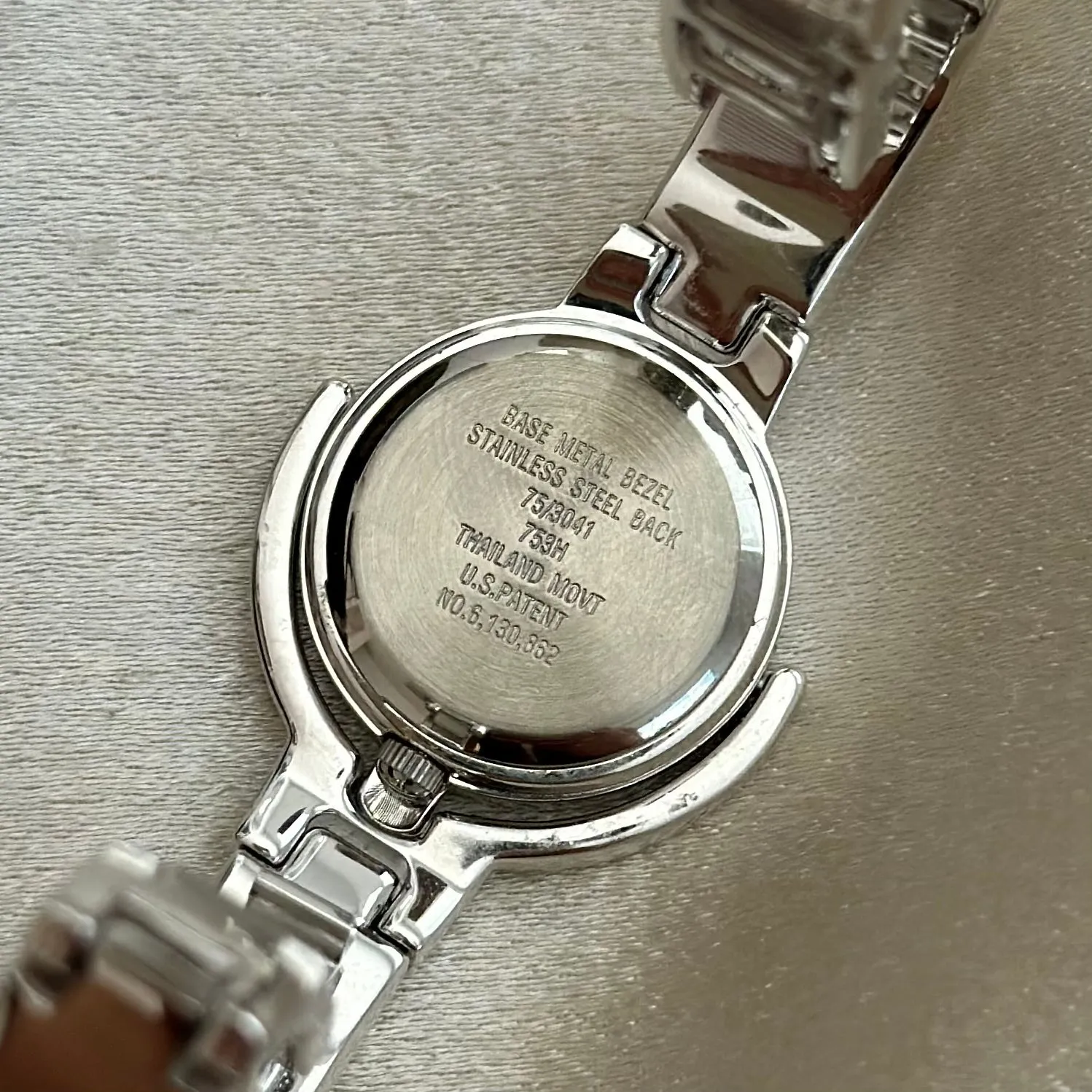 VINTAGE ARMITRON MOTHER-OF-PEARL & DIAMOND SILVER WATCH
