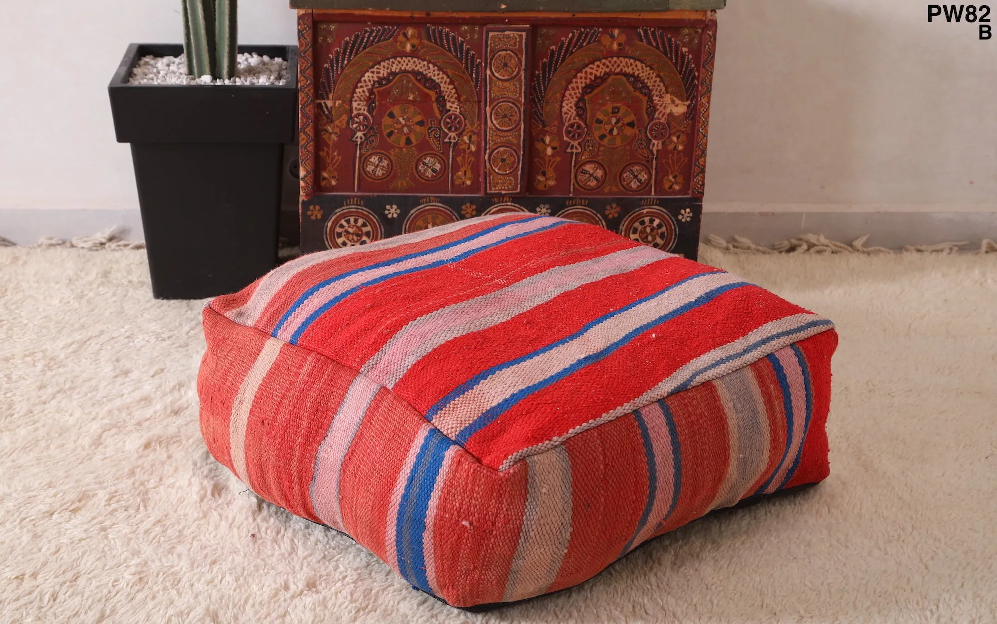 Vintage berber Moroccan Kilim woven Pouf