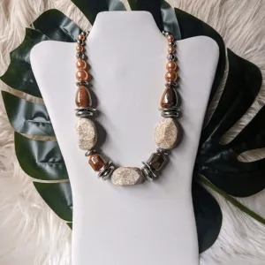 Vintage - Chunky Beaded Earth Tone Necklace