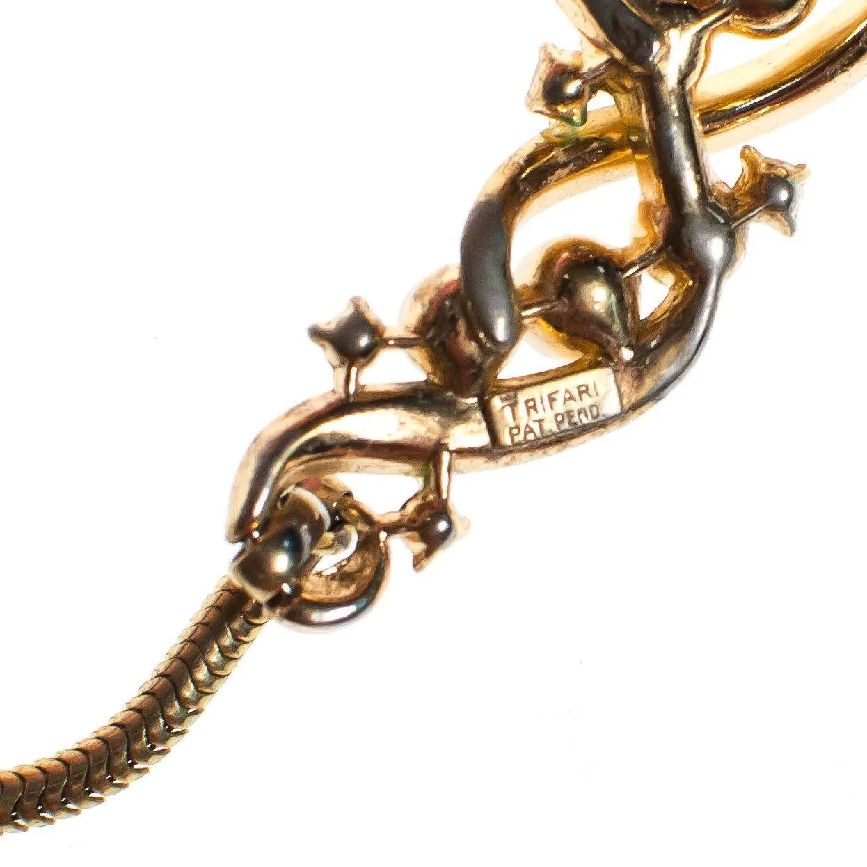 Vintage Crown Trifari Gold Necklace with Pearls and Rhinestones