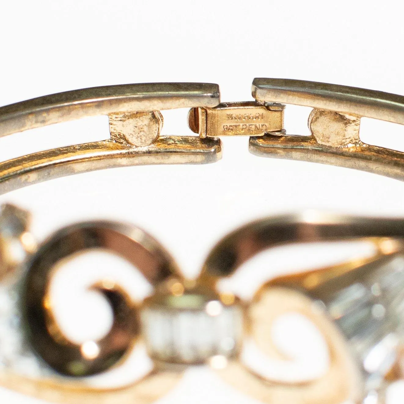Vintage Crown Trifari Pearl and Diamante Rhinestone Articulated Hinged Bangle Bracelet