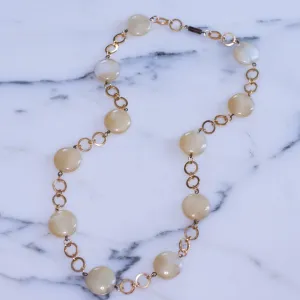 Vintage Gold Chain Link and Mother of Pearl Disc Beaded Necklace