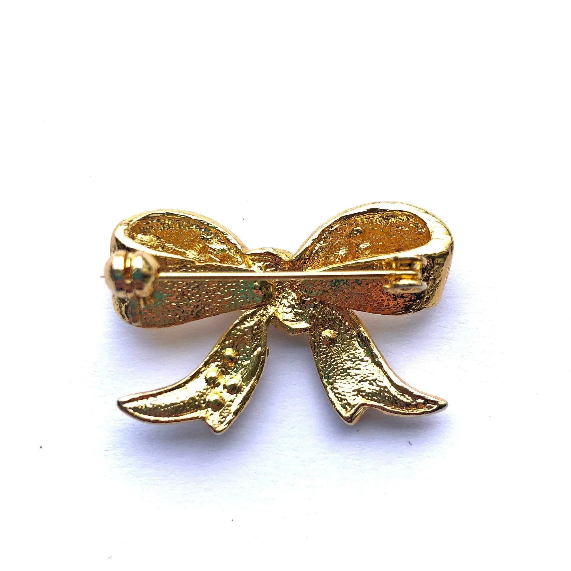 Vintage Gold Rhinestone Bow Brooch