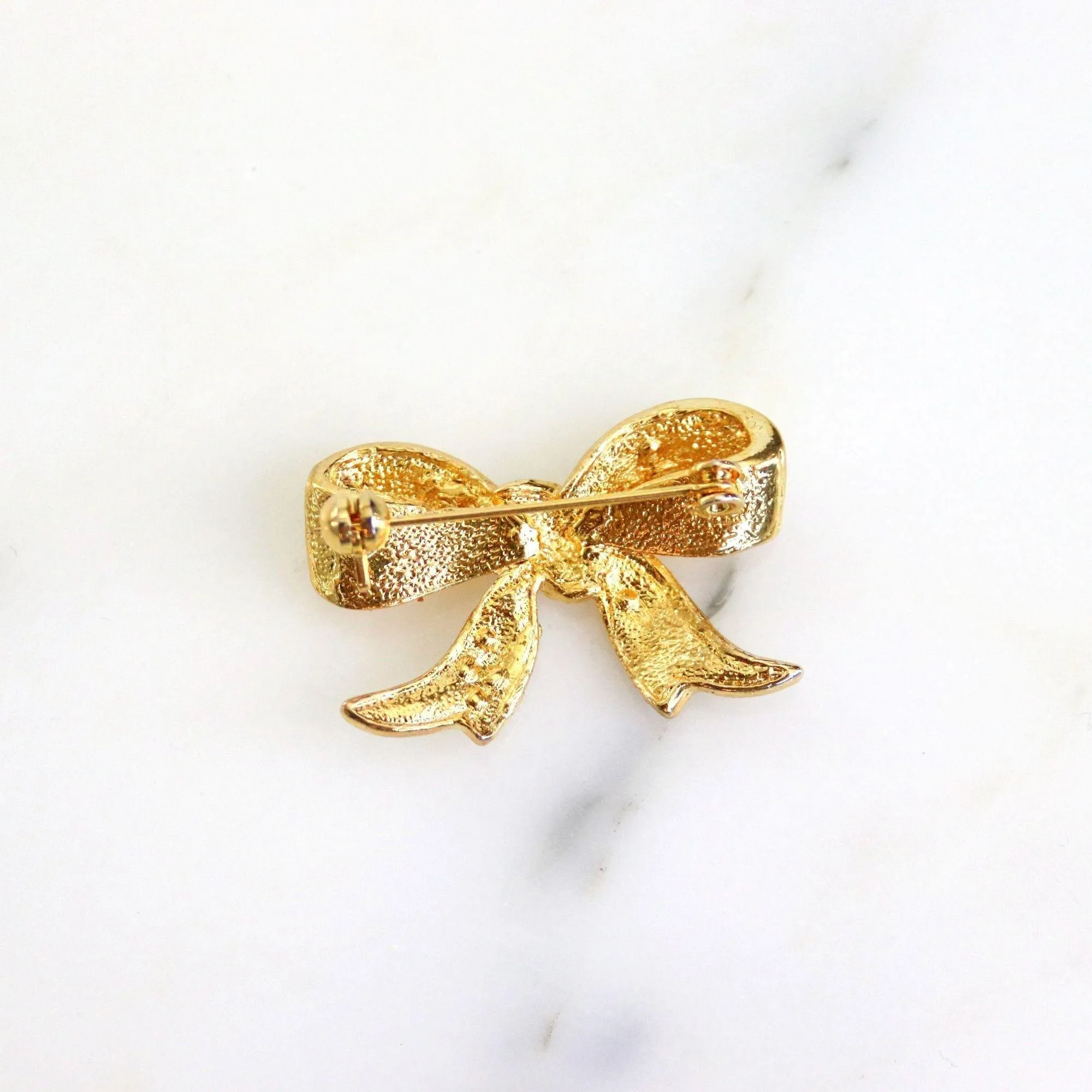 Vintage Gold Rhinestone Bow Brooch
