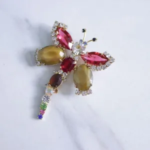 Vintage Husar D Colorful Rhinestone Dragonfly Brooch