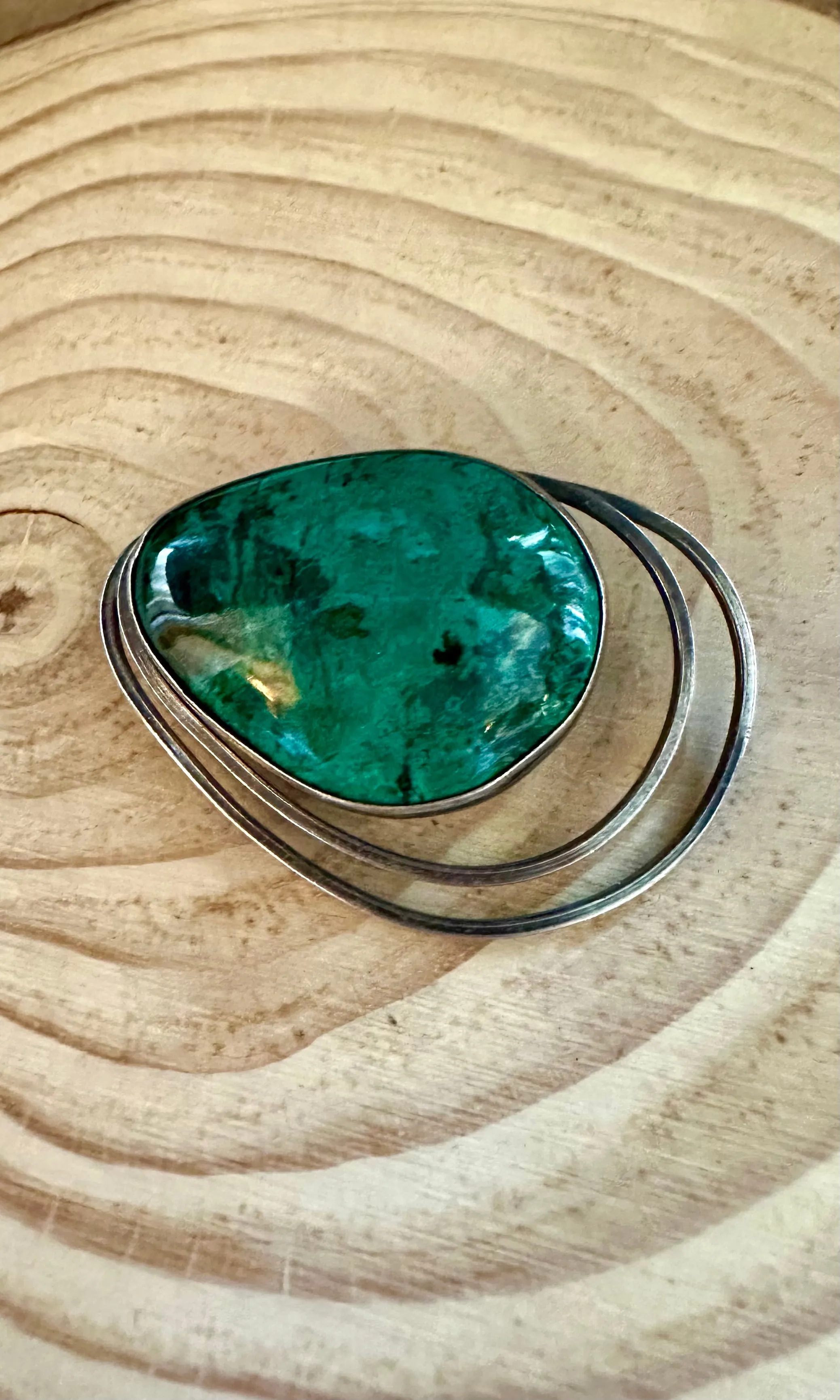VINTAGE ISRAEL MALACHITE Pin .925 Sterling Silver Pendant