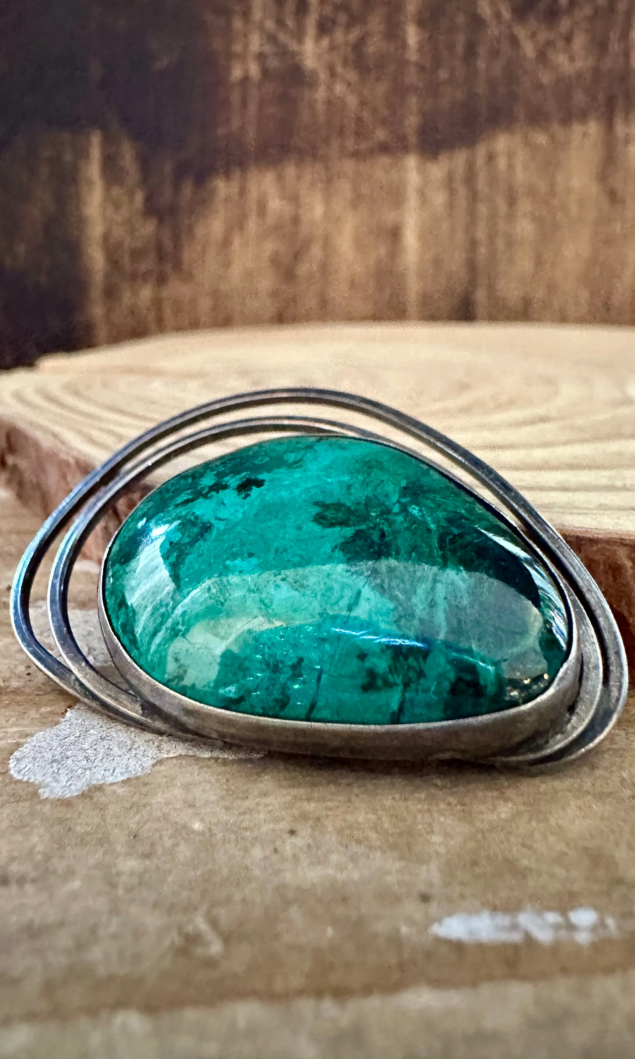 VINTAGE ISRAEL MALACHITE Pin .925 Sterling Silver Pendant