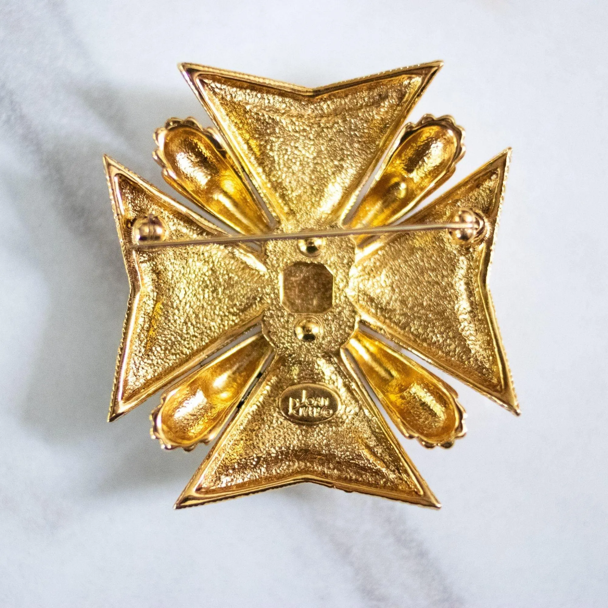 Vintage Joan Rivers Large Maltese Cross Brooch with Citrine Center and Diamante Rhinestones