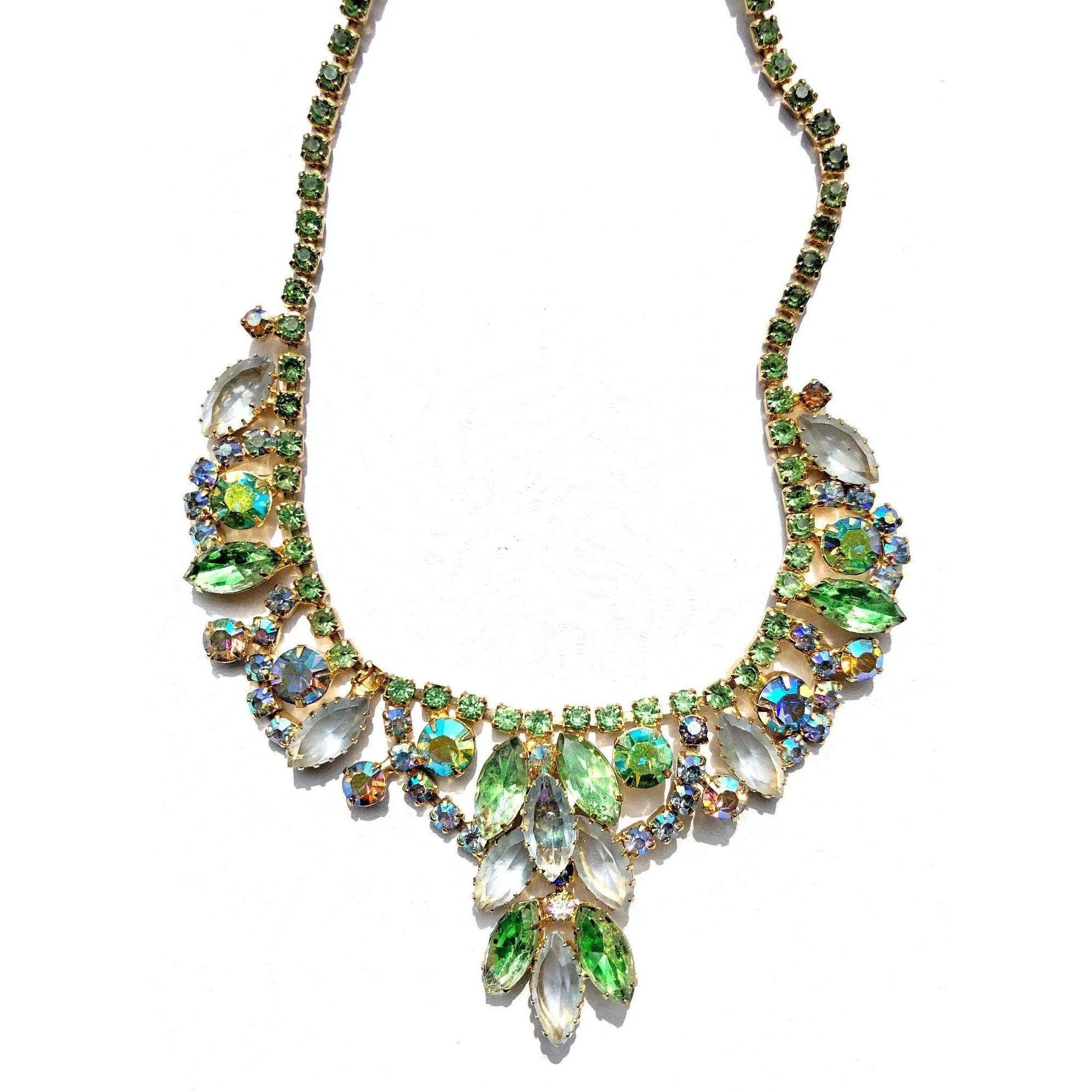 Vintage Juliana Light Blue and Light Green Rhinestone Necklace
