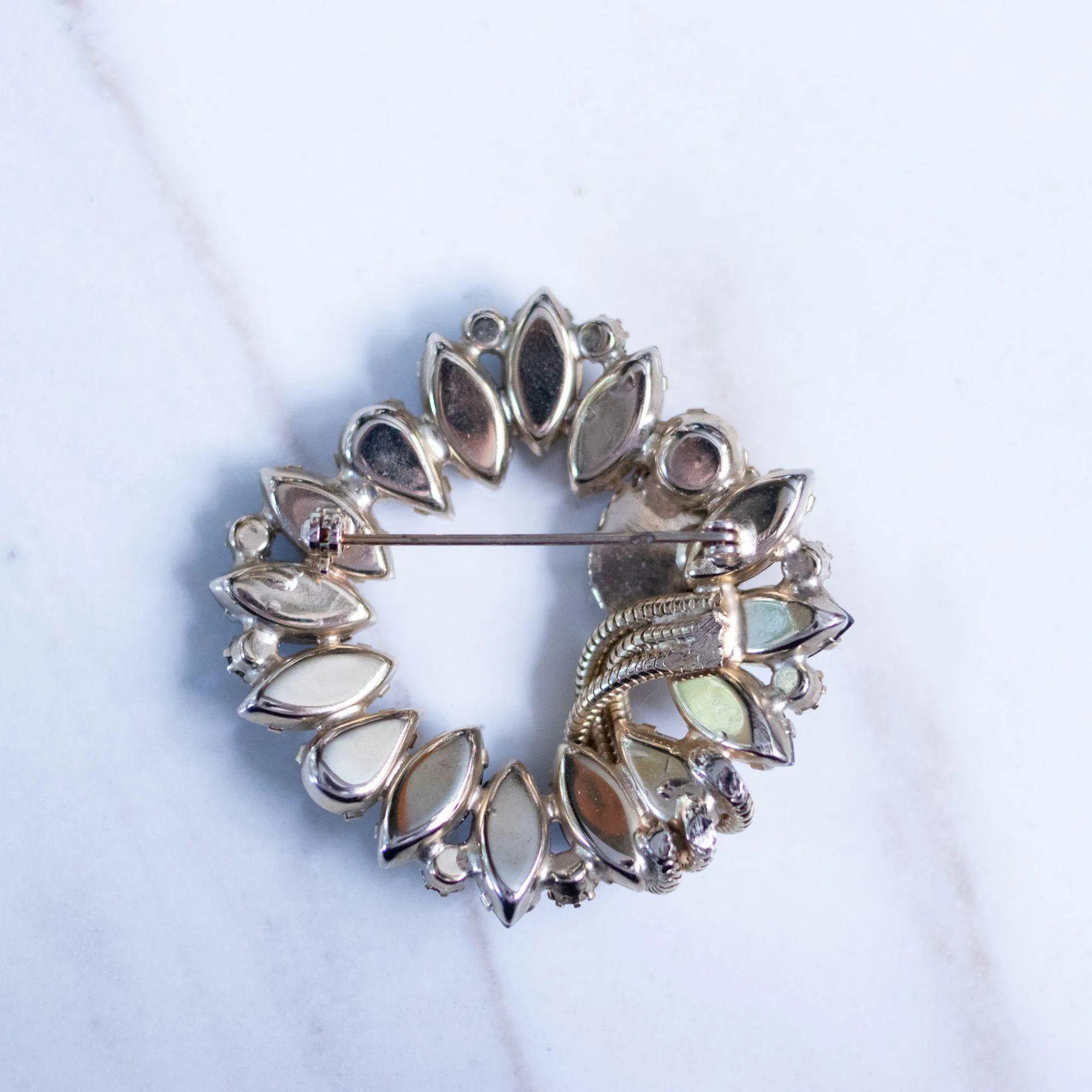 Vintage Juliana Rhinestone Brooch Hematite Cabochons, Champagne Moonglow Glass