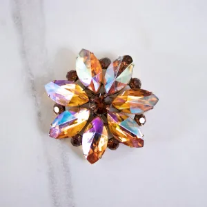 Vintage Large Amber Citrine Aurora Borealis Rhinestone Brooch