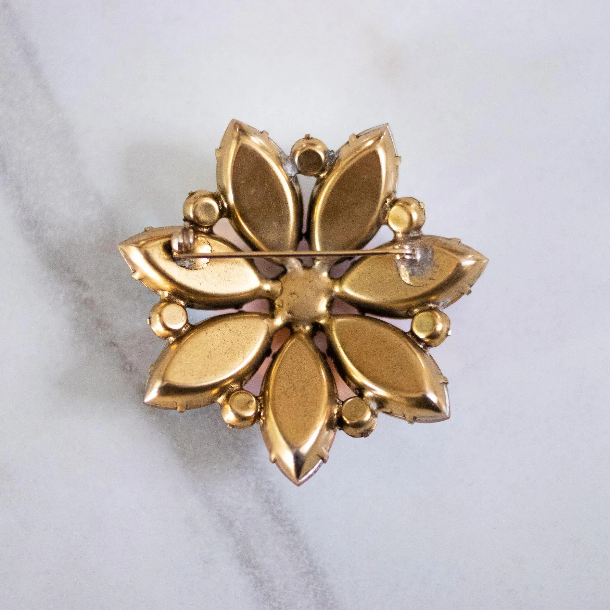 Vintage Large Amber Citrine Aurora Borealis Rhinestone Brooch