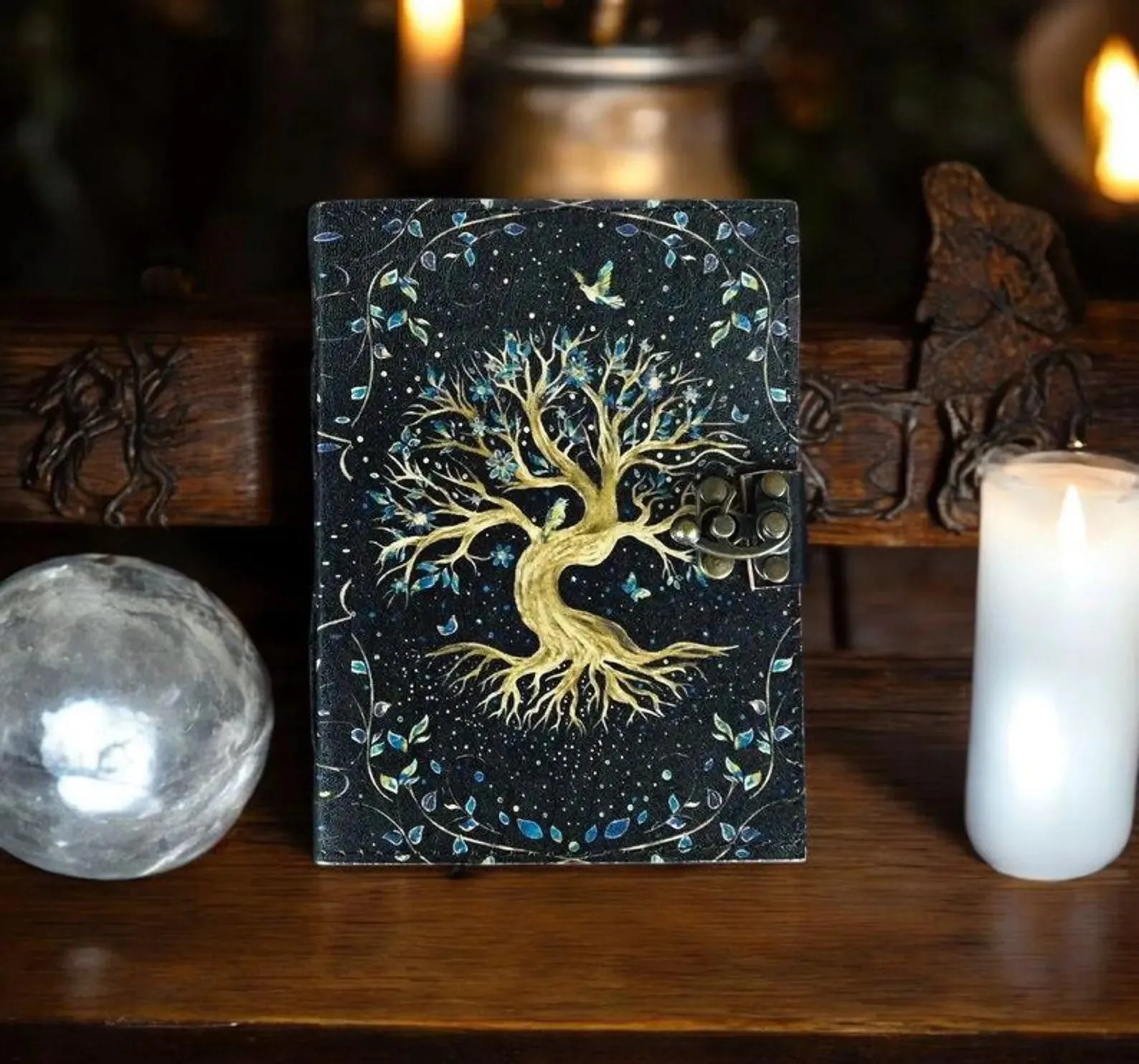 Vintage leather journal, Tree of Life Journal
