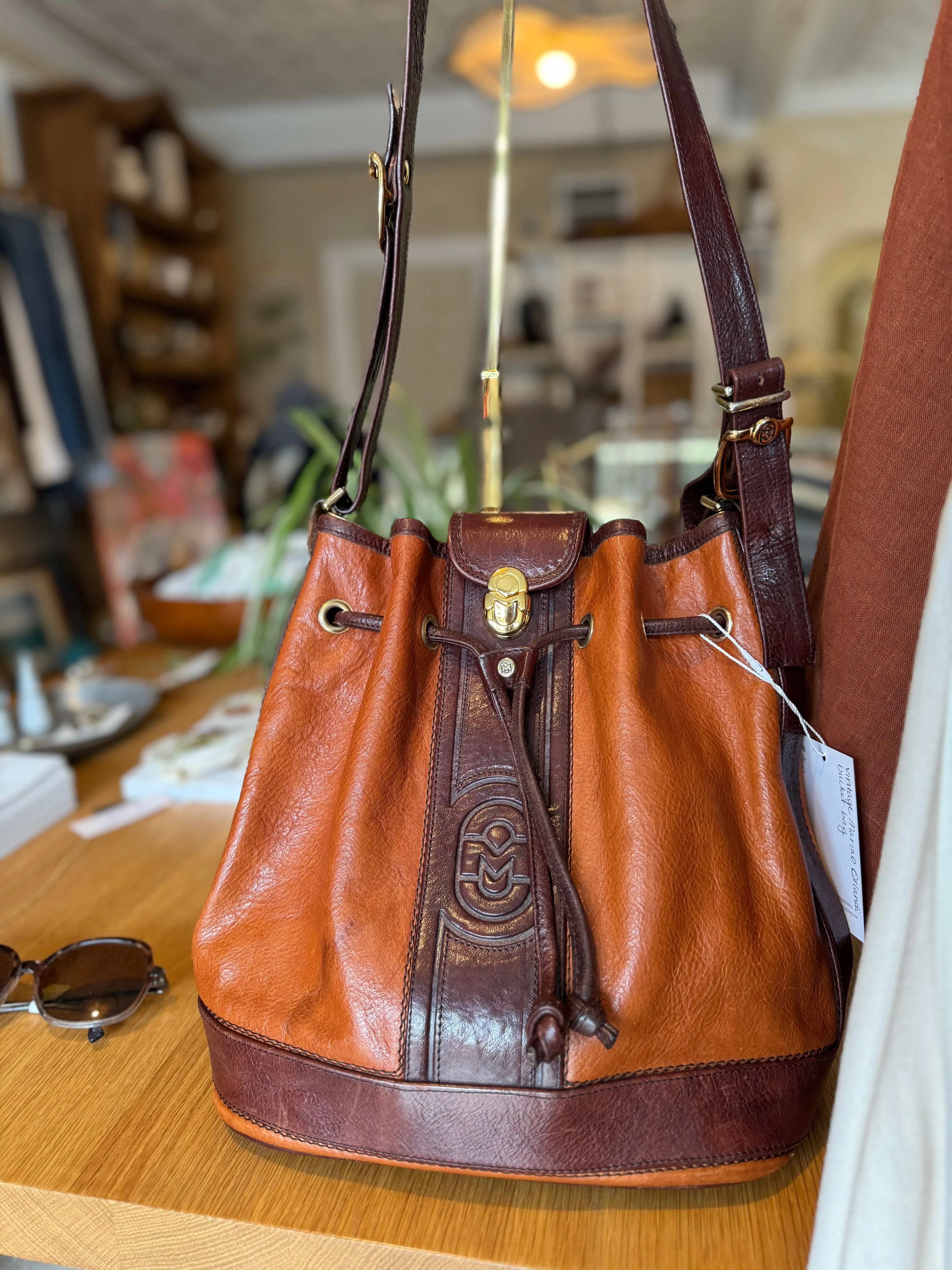 Vintage Marino Orlandi Italian two-toned leather bucket bag