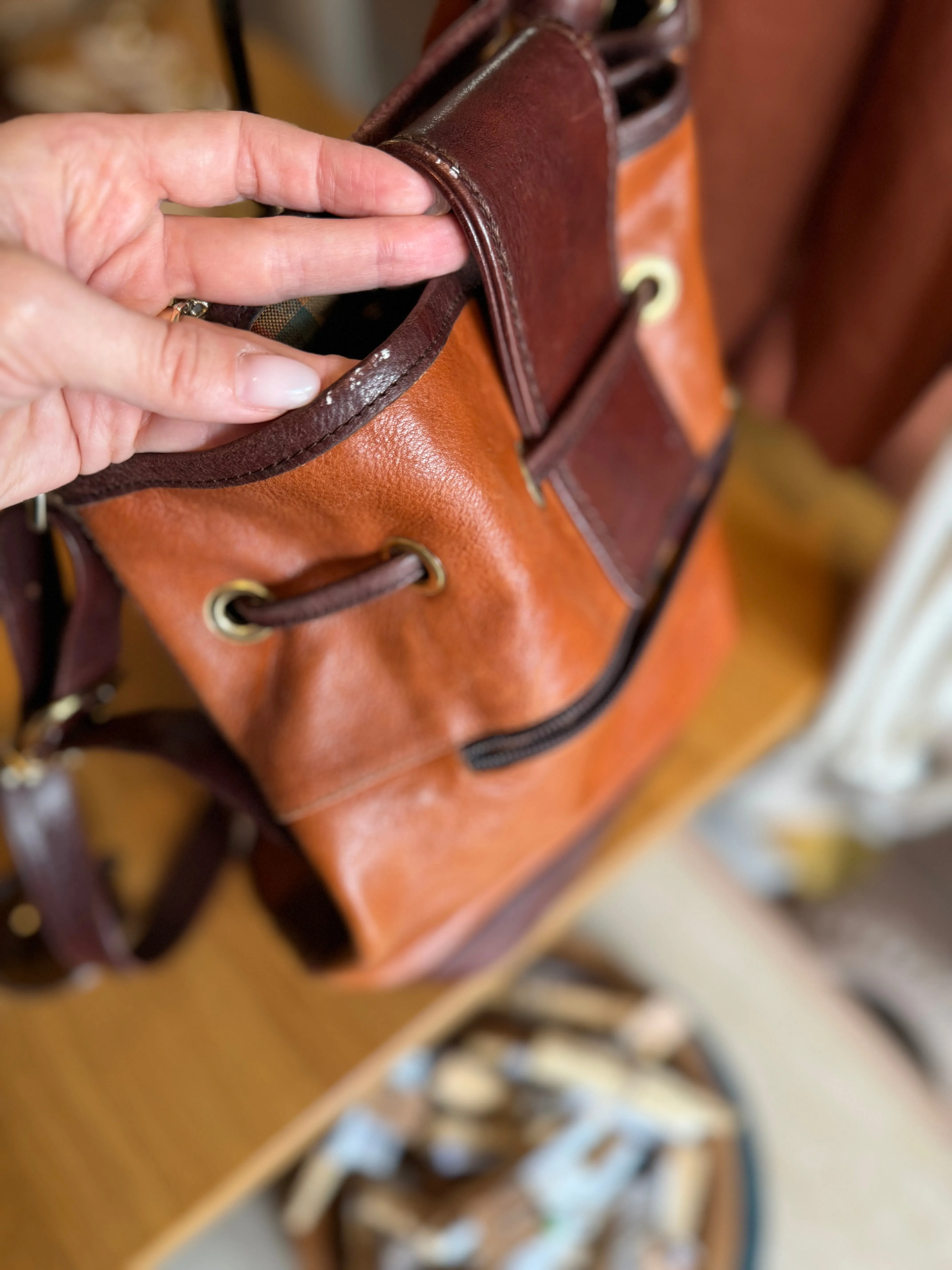 Vintage Marino Orlandi Italian two-toned leather bucket bag