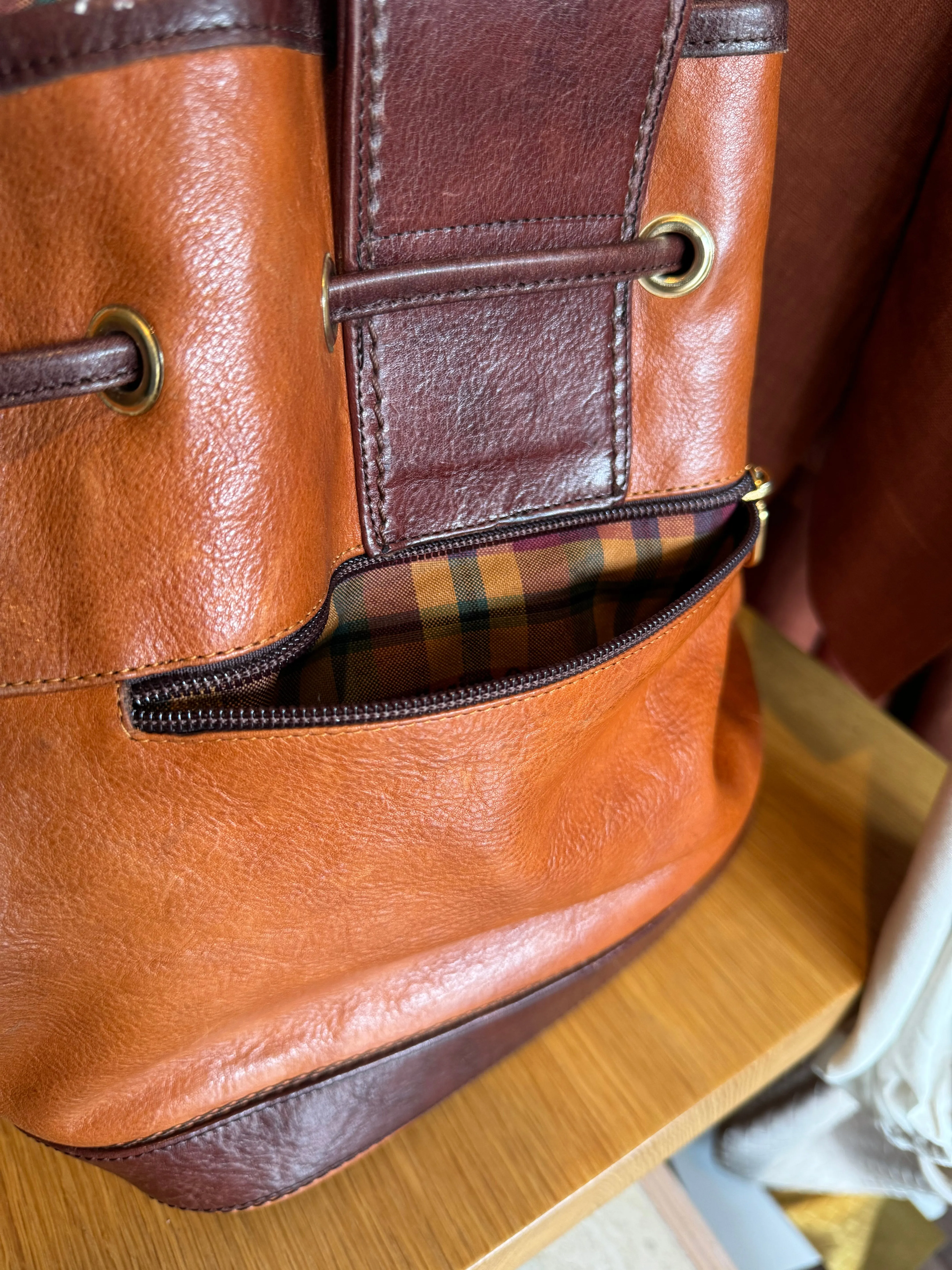 Vintage Marino Orlandi Italian two-toned leather bucket bag