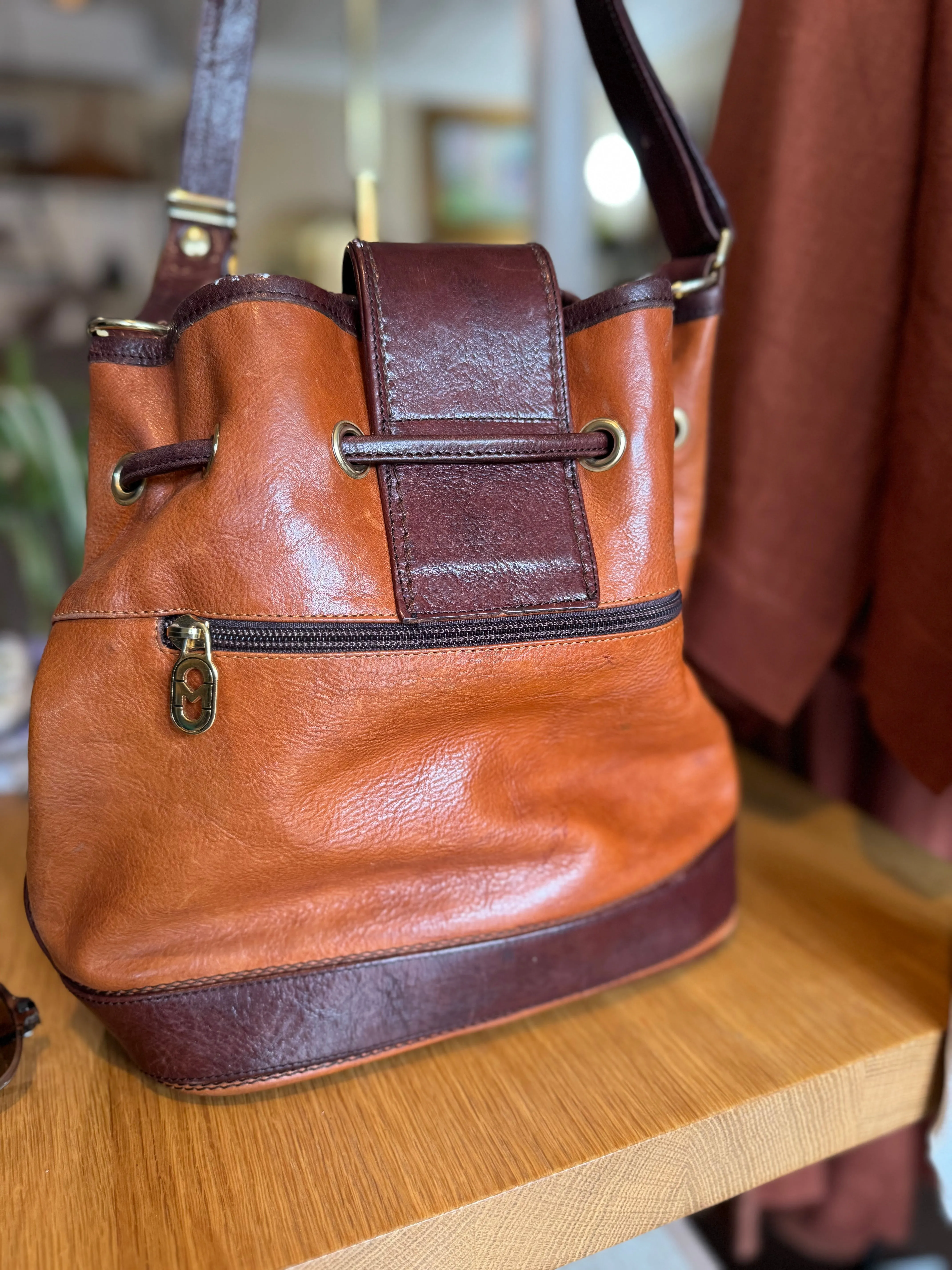 Vintage Marino Orlandi Italian two-toned leather bucket bag