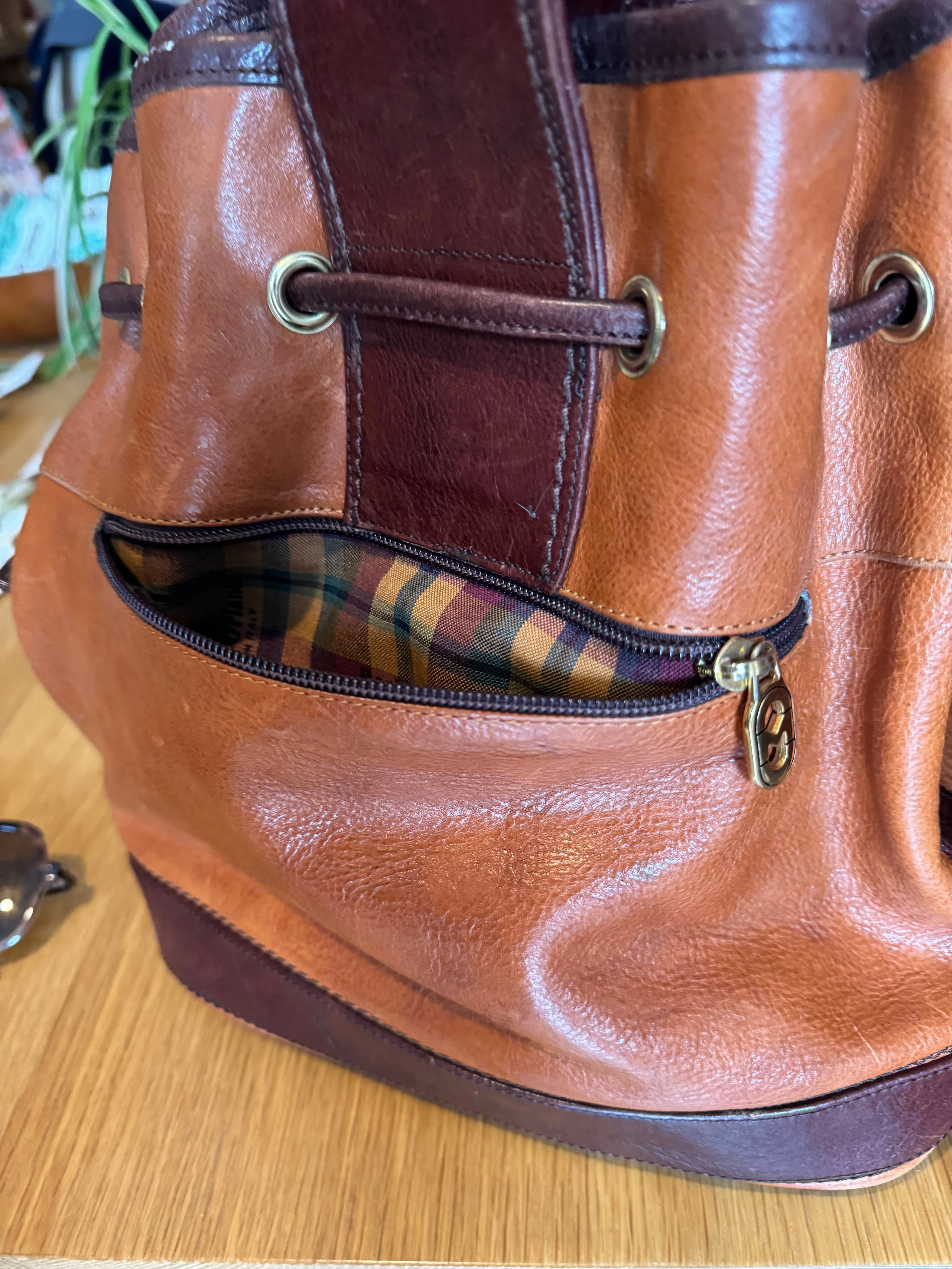 Vintage Marino Orlandi Italian two-toned leather bucket bag