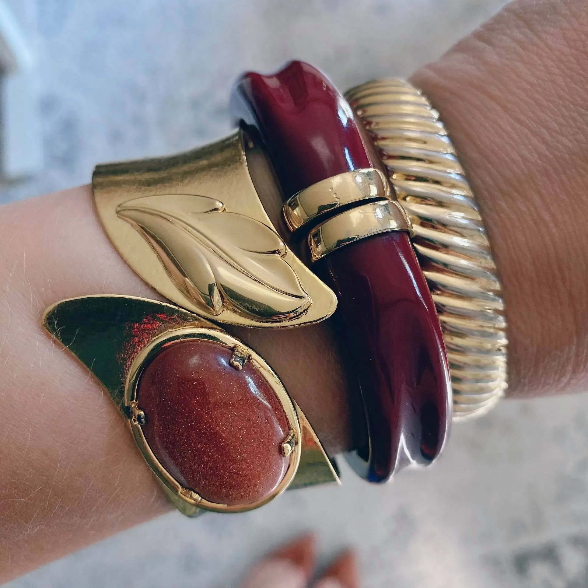 Vintage Monet Etched Gold Bangle Bracelet