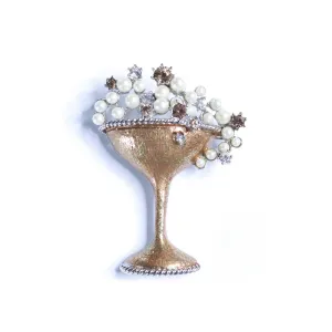 Vintage RJ Graziano Champagne Coupe with Rhinestones and Pearls Brooch