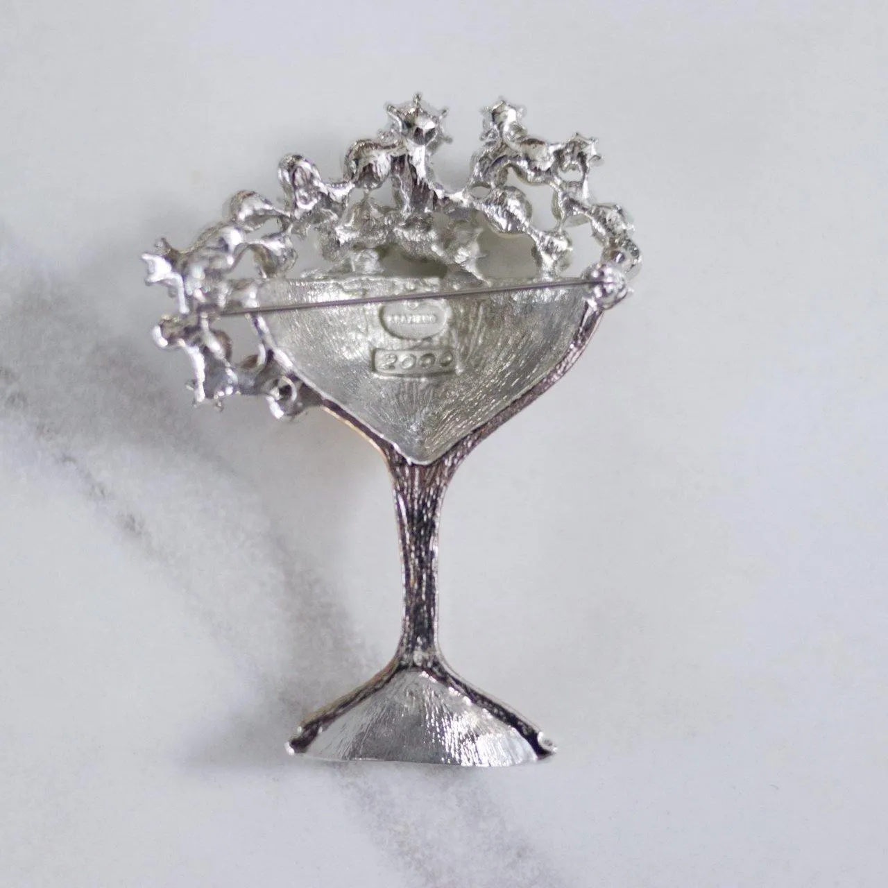 Vintage RJ Graziano Champagne Coupe with Rhinestones and Pearls Brooch
