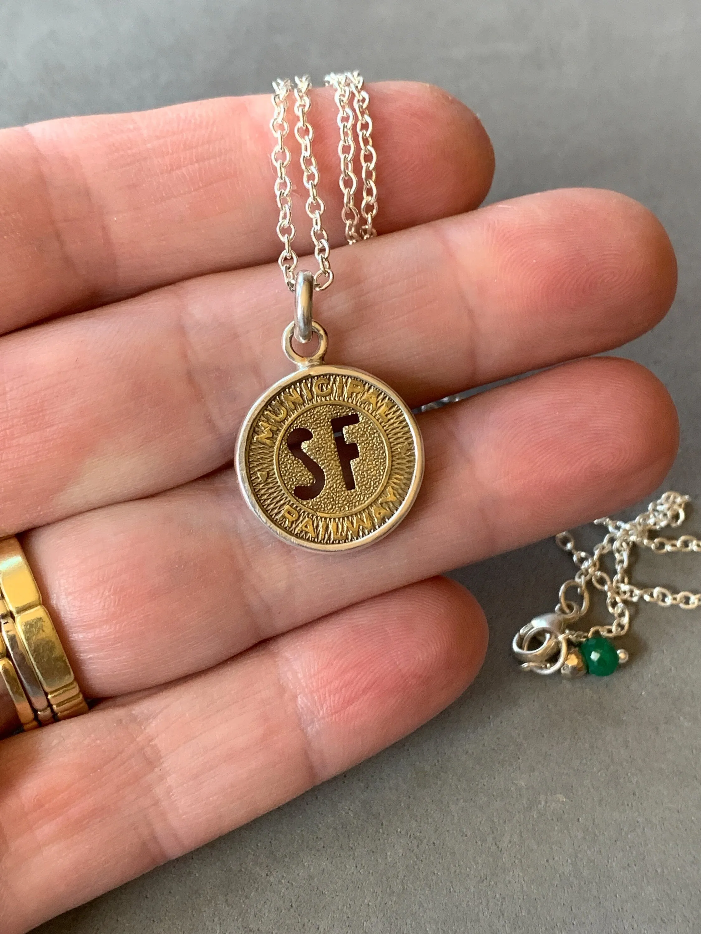 Vintage San Francisco Bus Token Pendant, MUNI token, bus fare, sterling silver