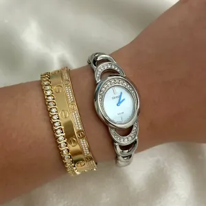 VINTAGE SEIKO MOTHER-OF-PEARL & DIAMOND SILVER WATCH