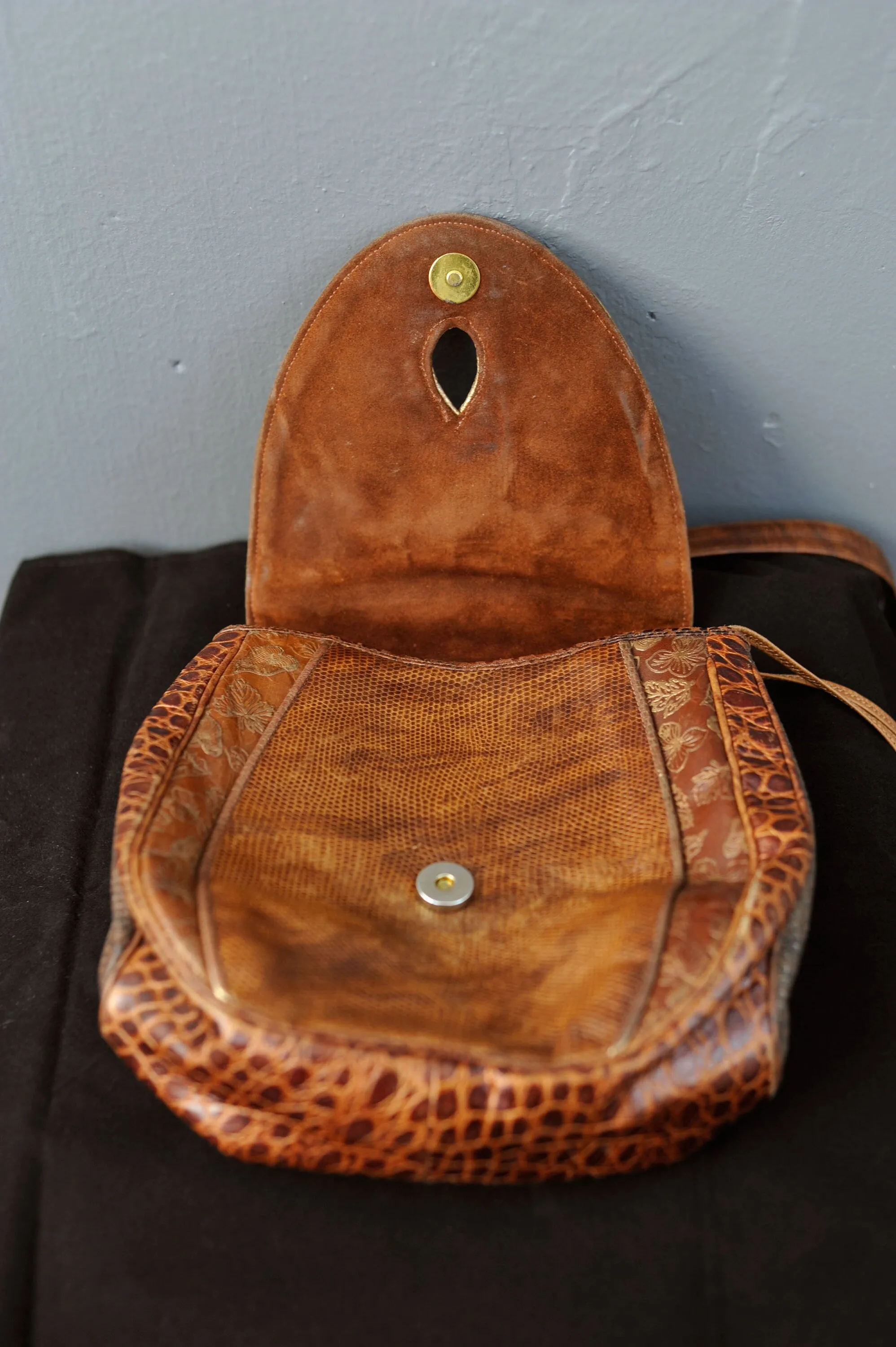 Vintage Sharif Leather Shoulder Bag, 80s Boho Designer Embossed Handbag