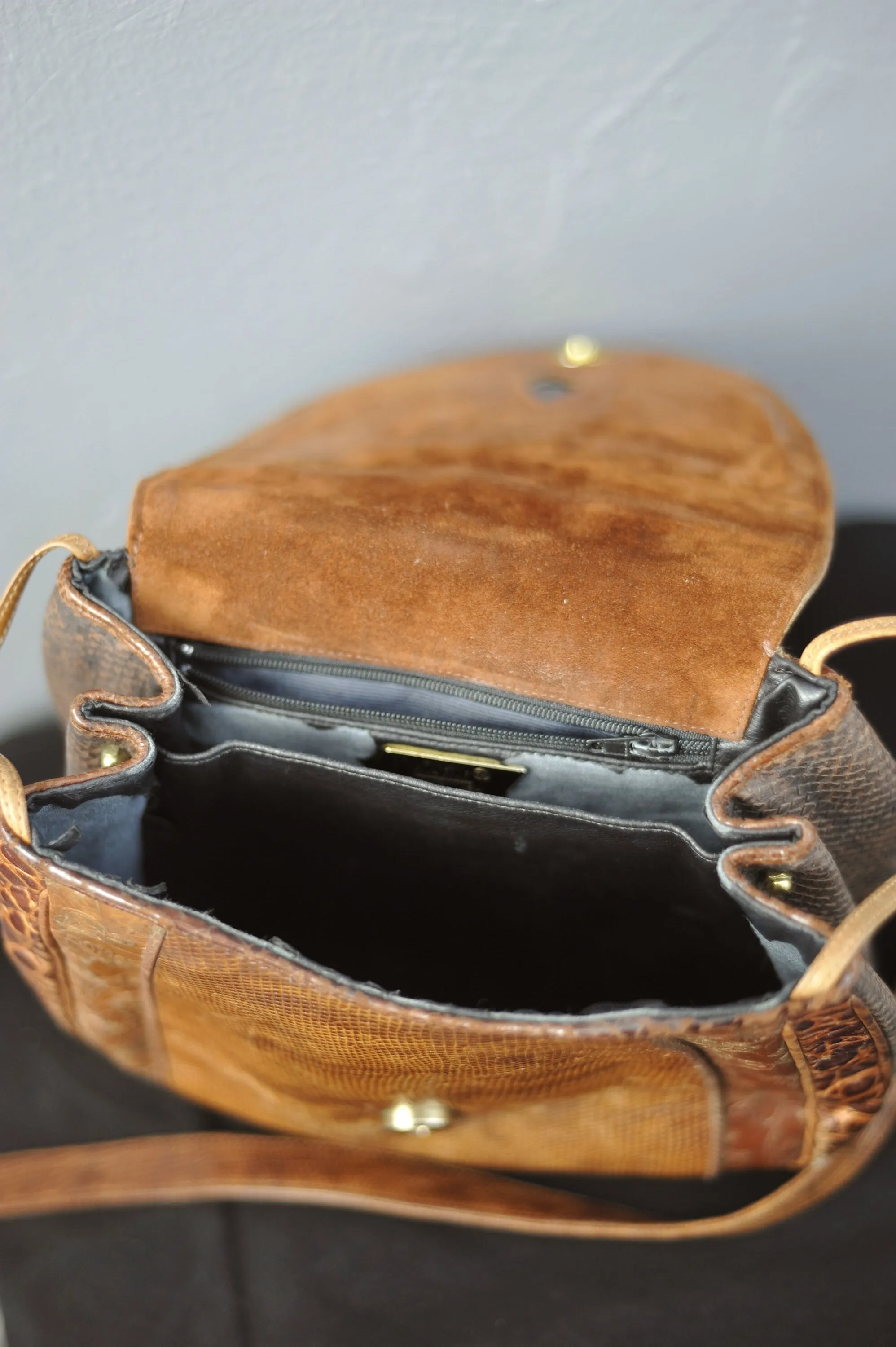 Vintage Sharif Leather Shoulder Bag, 80s Boho Designer Embossed Handbag
