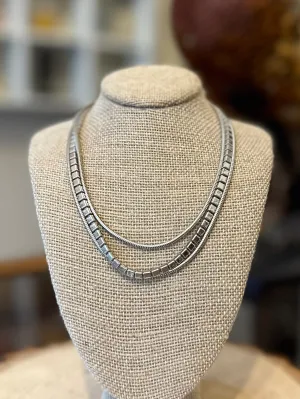 Vintage Signed CORO Silver Tone 3-Strand Choker Collar Necklace 14.5” Hook Clasp