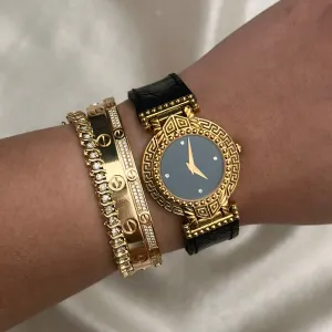 VINTAGE VERSACE BLACK LEATHER WATCH