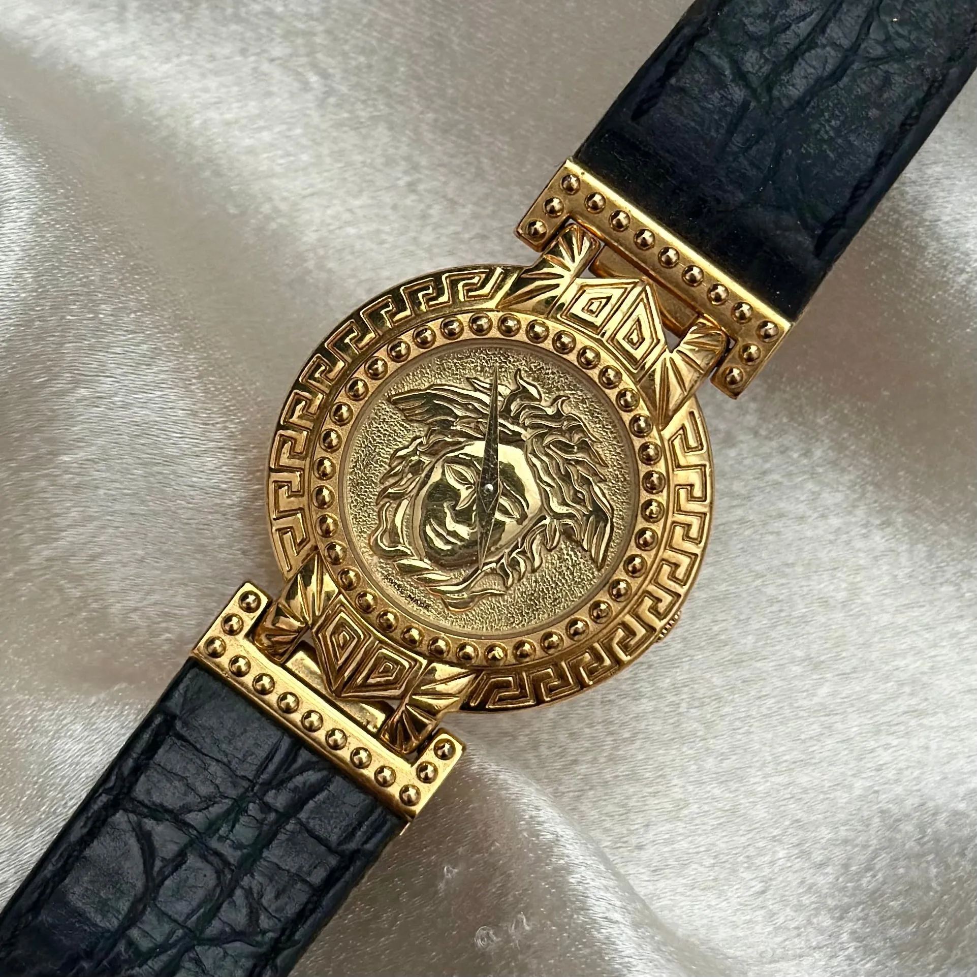 VINTAGE VERSACE BLACK LEATHER WATCH