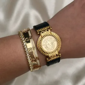 VINTAGE VERSACE BLACK LEATHER WATCH