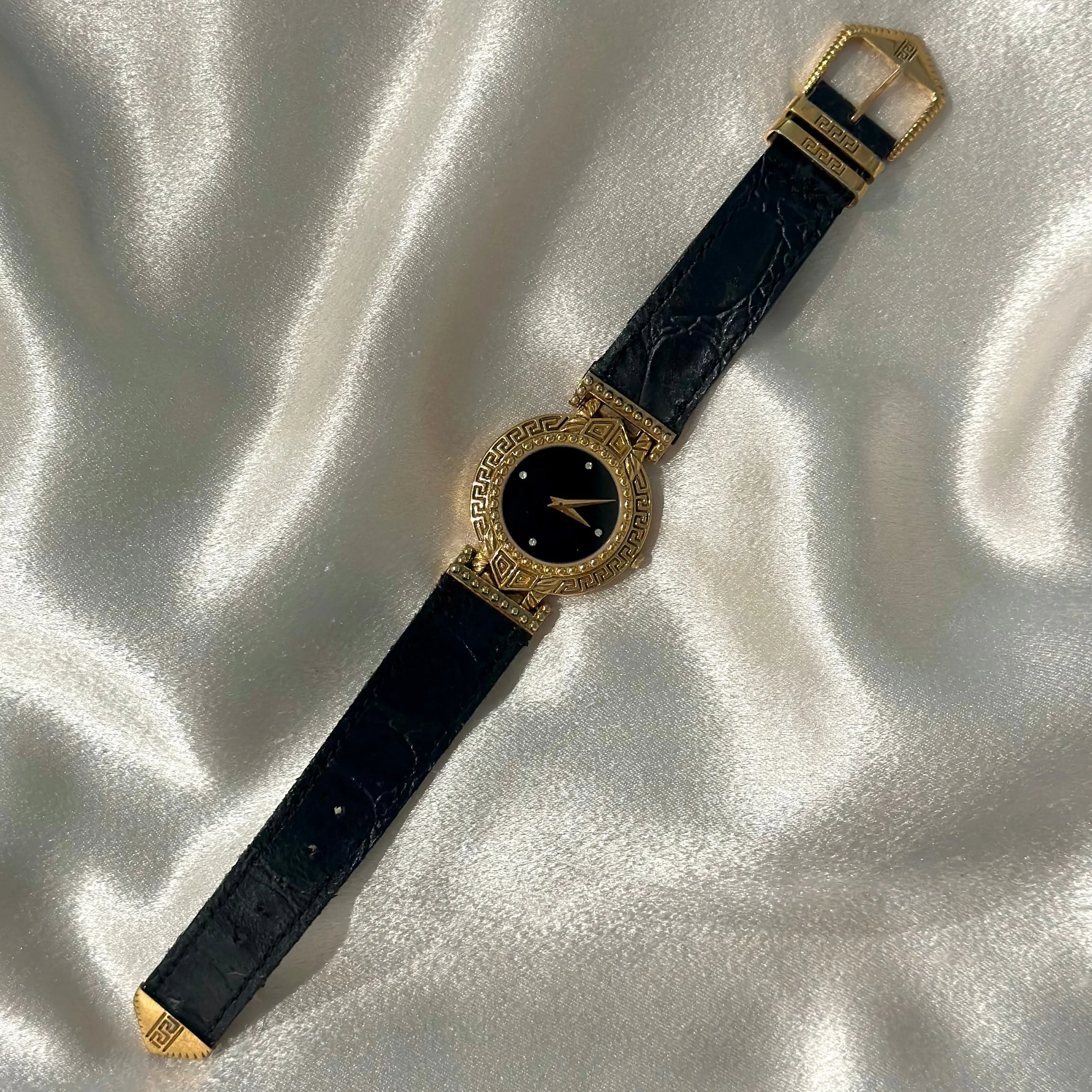 VINTAGE VERSACE BLACK LEATHER WATCH