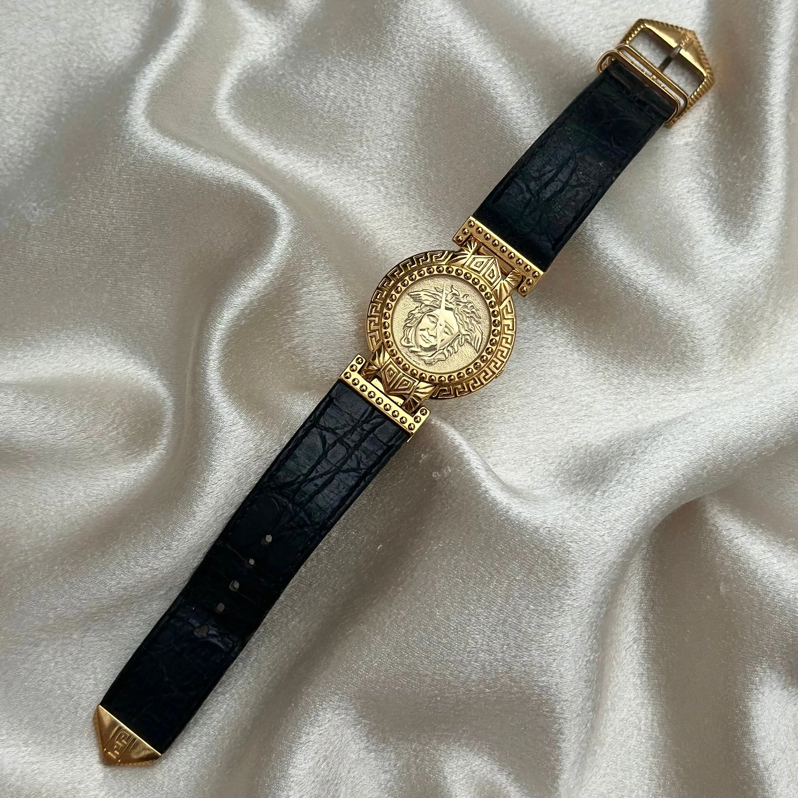 VINTAGE VERSACE BLACK LEATHER WATCH