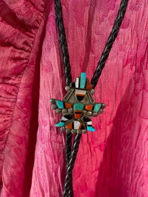 Vintage Zuni Knifewing Inlay Bolo Tie