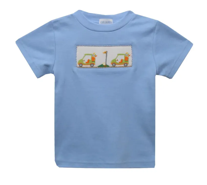 Vive La Fete Blue Knit Golf Cart Smocked Romper
