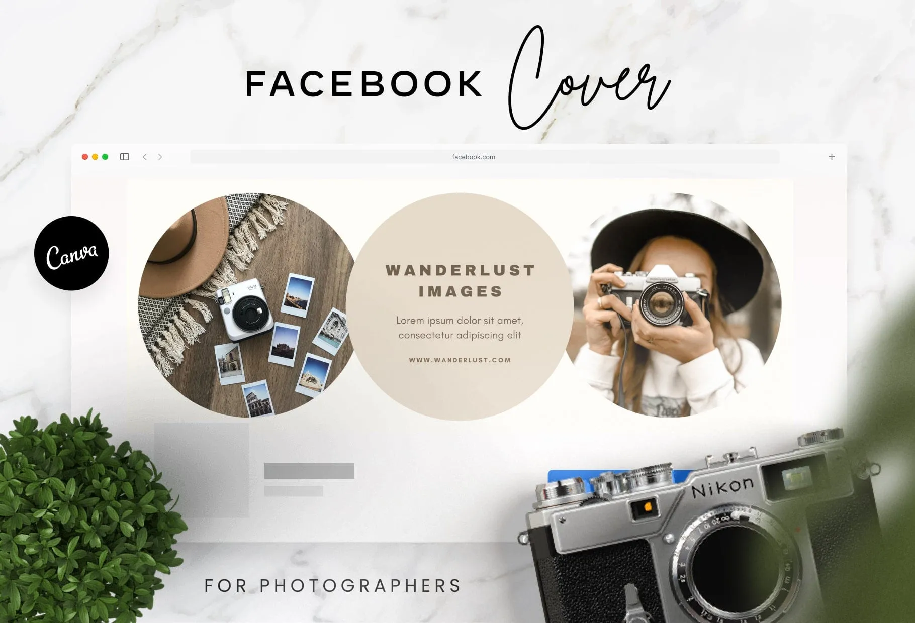 Wanderlust Images Facebook Cover for Photographers Editable Canva Template