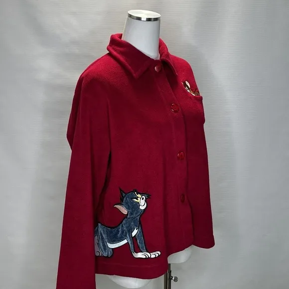 Warner Bros. Studio Store Vtg 90s Tom and Jerry Fushia Women’s Fleece Jacket Lrg