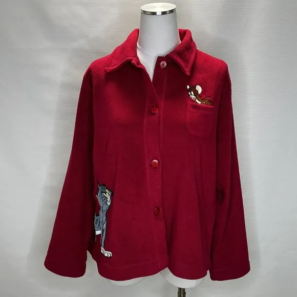 Warner Bros. Studio Store Vtg 90s Tom and Jerry Fushia Women’s Fleece Jacket Lrg